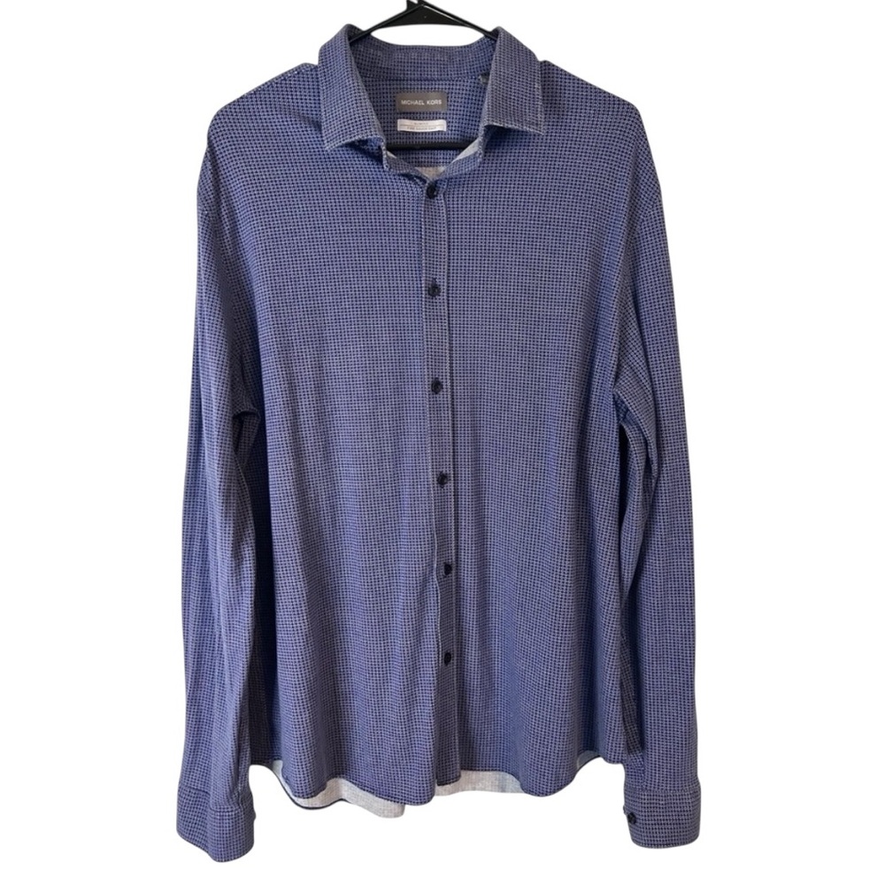 Michael Kors Slim‎ Fit Travel Stretch Button-Up Dress Shirt Men’s Large Blue